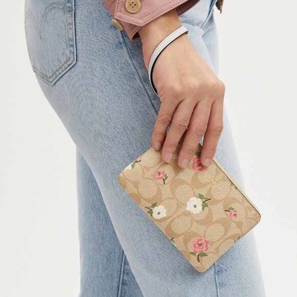 Coach Handbags - Corner Zip Wristlet In Signature Canvas With Floral Print
